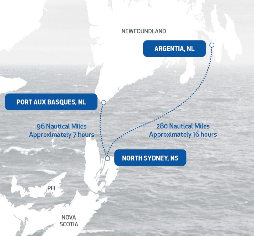 Ferry routes between Nova Scotia and Newfoundland