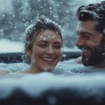 Couple Enjoying Hot tub in winter