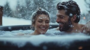 Couple Enjoying Hot tub in winter